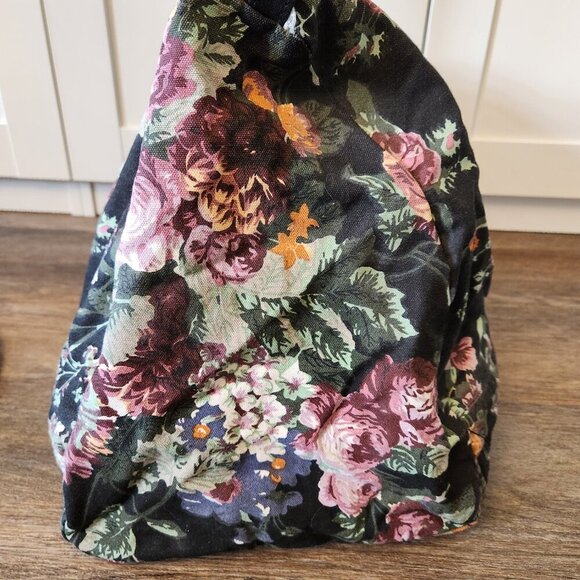 Vintage 90s Floral Tapestry Weekender Duffle Bag Black Rose Cottagecore Boho - Picture 4 of 7
